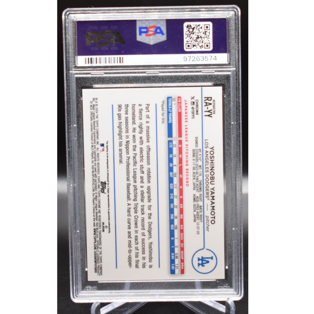 2024 Topps Chrome Baseball - Yoshinobu Yamammoto RAYY - Refractor Auto - PSA 9 Auto 10