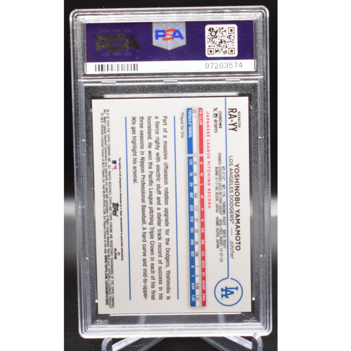 2024 Topps Chrome Baseball - Yoshinobu Yamammoto RAYY - Refractor Auto - PSA 9 Auto 10