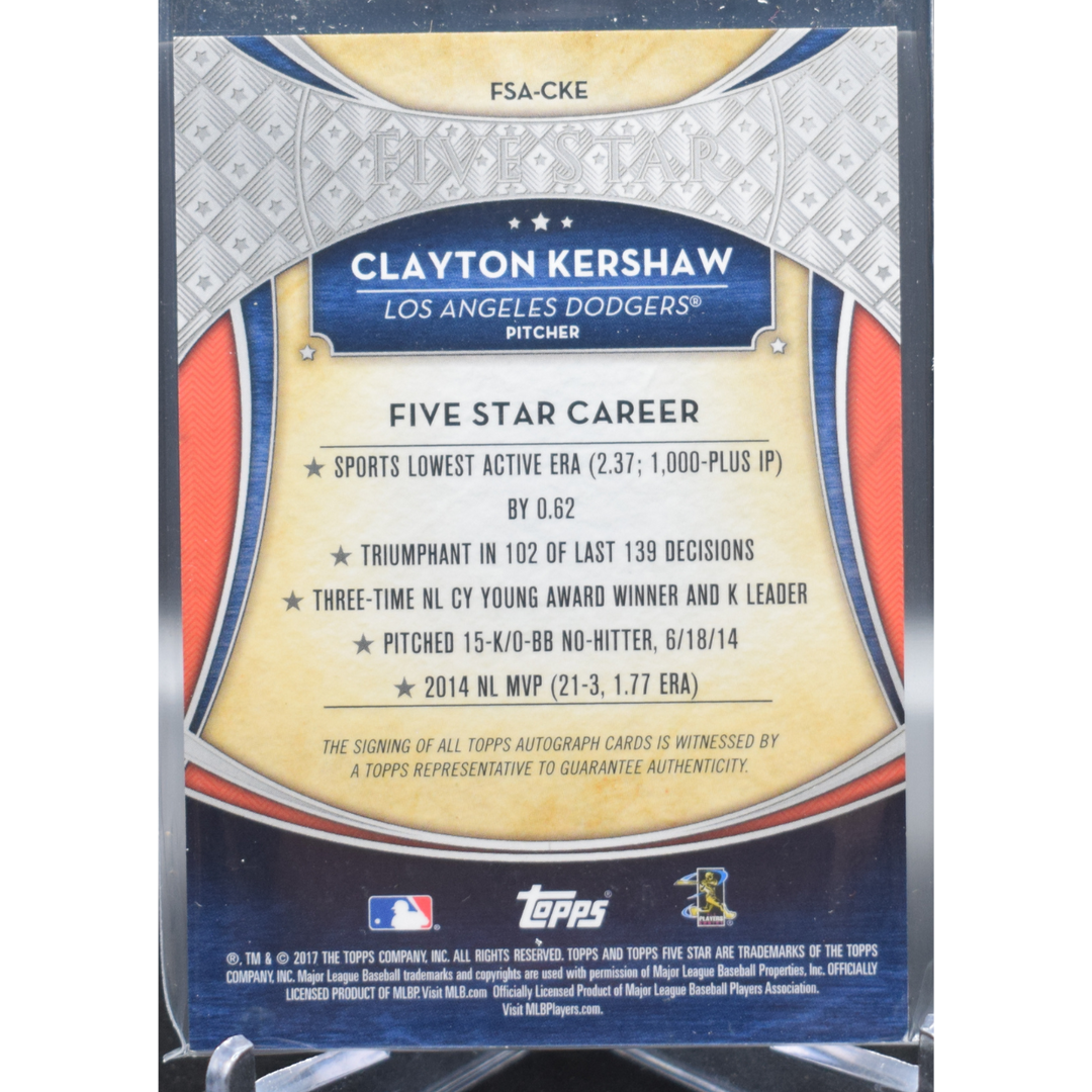 2017 Topps Five Star -Clayton Kershaw FSA-CKE - On Card Auto /25