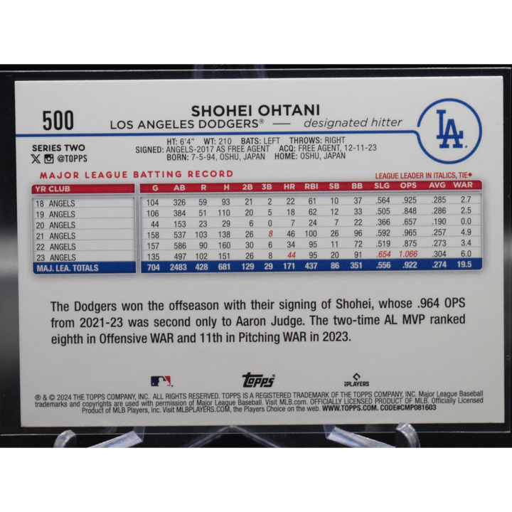 2024 Topps Series 2 - Shohei Ohtani 500 - Hot Dogs / Glizzy