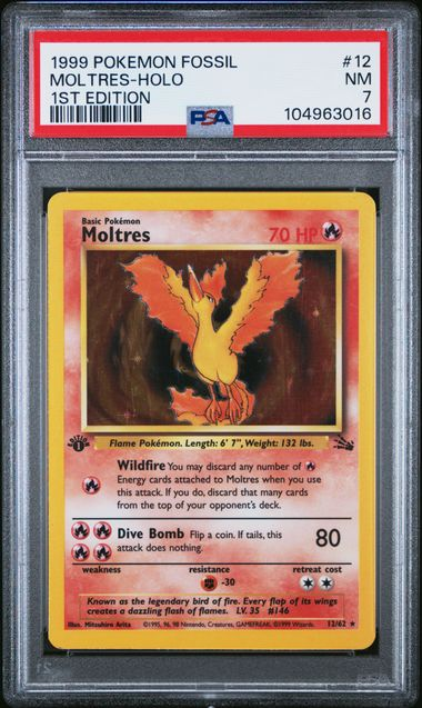 Moltres - 12/62 - Fossil 1st Edition Holo  - 1999 Pokemon - PSA 7